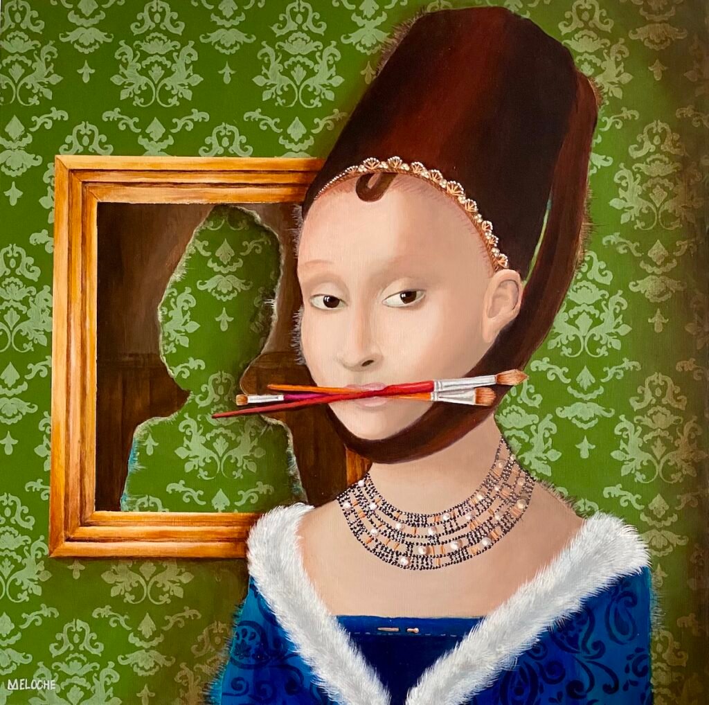 Portrait d’une jeune fille avec des pinceaux